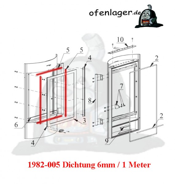 Door for Fireplace Fresh 1982 005 Dichtung 6mm 1 Meter