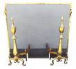 Fireplace andirons Lovely 1940s Antique Brass Fireplace Screen & andirons 3 Pieces