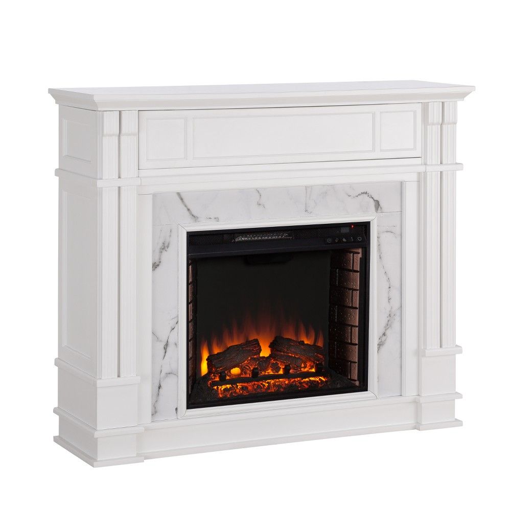 Corner Freestanding Fireplace Fresh Highpoint Faux Cararra Marble Electric Media Fireplace White