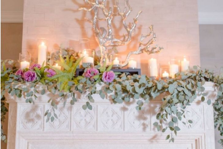 Fireplace Garland Fresh Mantle Garland with Candles Eucalyptus Fern Peonies