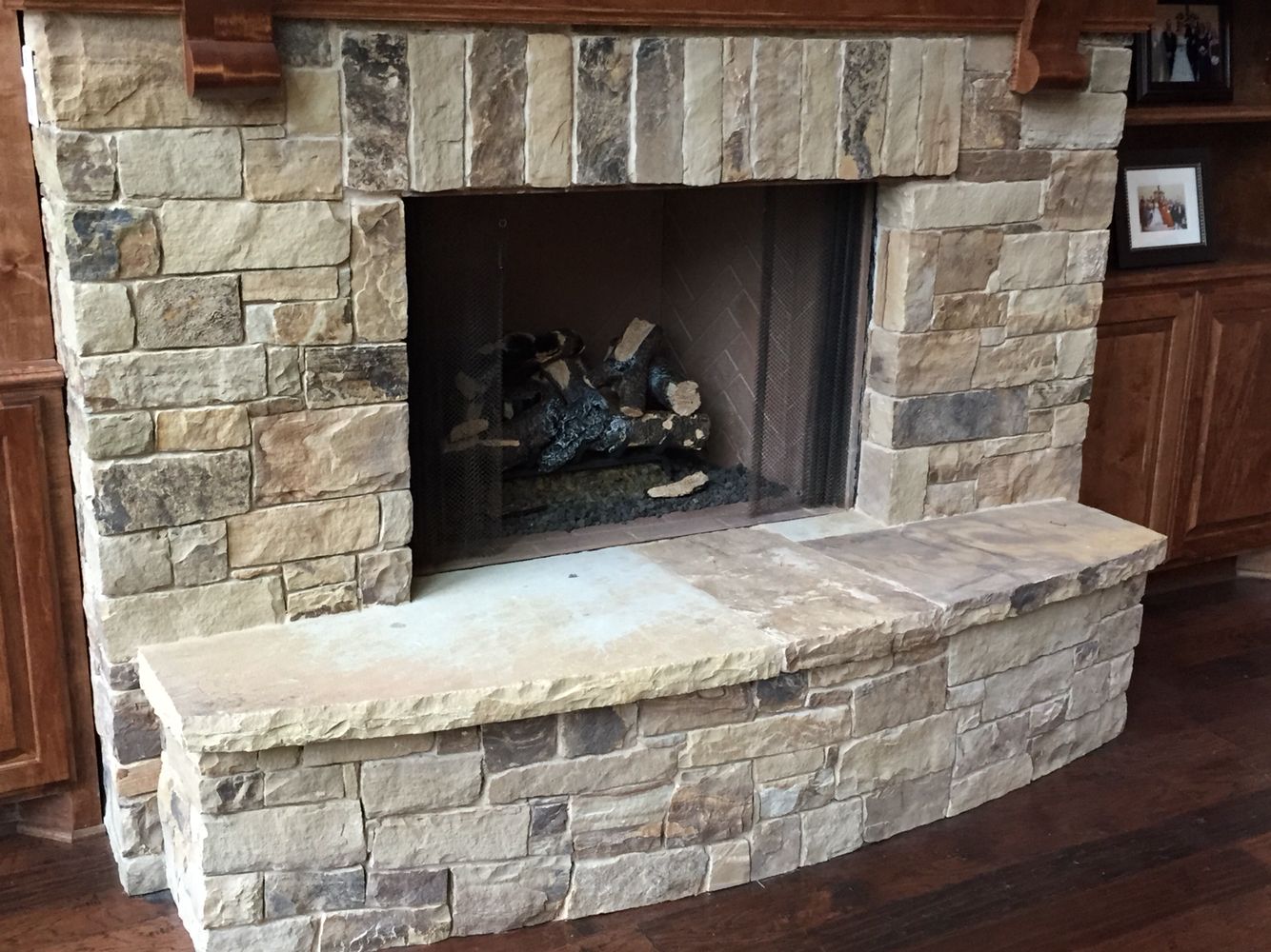 flagstone fireplace for dining room