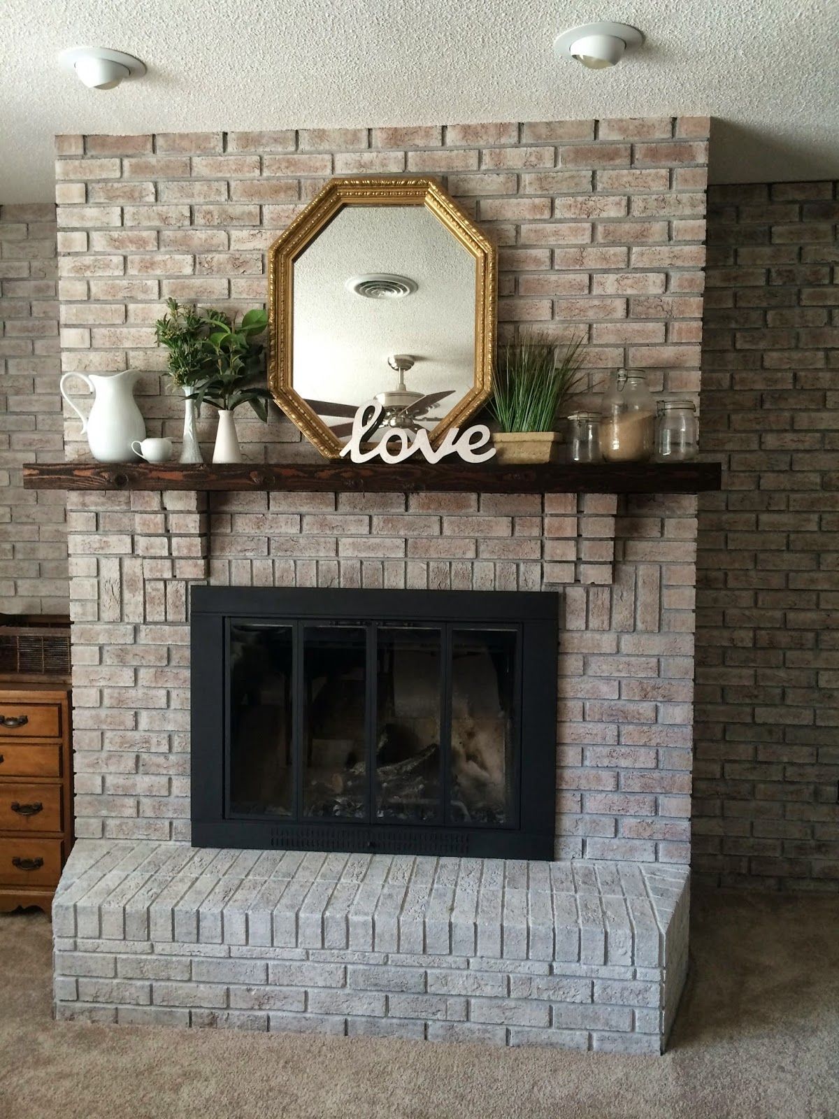 Pleasant Hearth Fireplace Unique White Washing Brick with Gray Beige Walking with Dancers