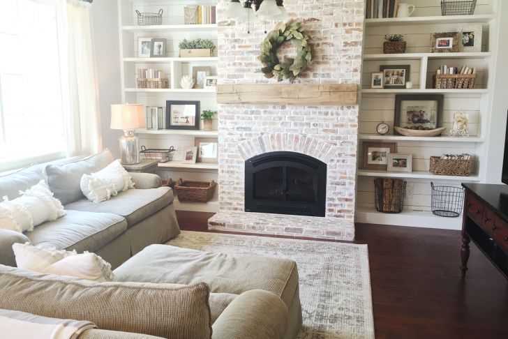 Supreme Fireplaces Luxury Built Ins Shiplap Whitewash Brick Fireplace Bookshelf