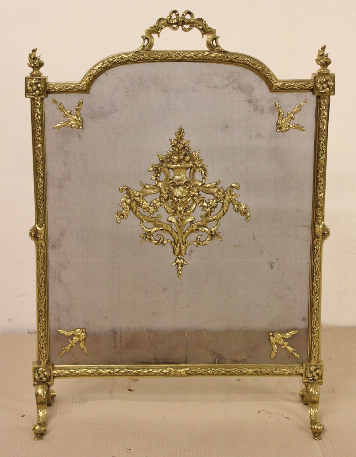 Antiqued Brass Fireplace Screen Unique ornate Brass Firescreen C 1900 La 620 La